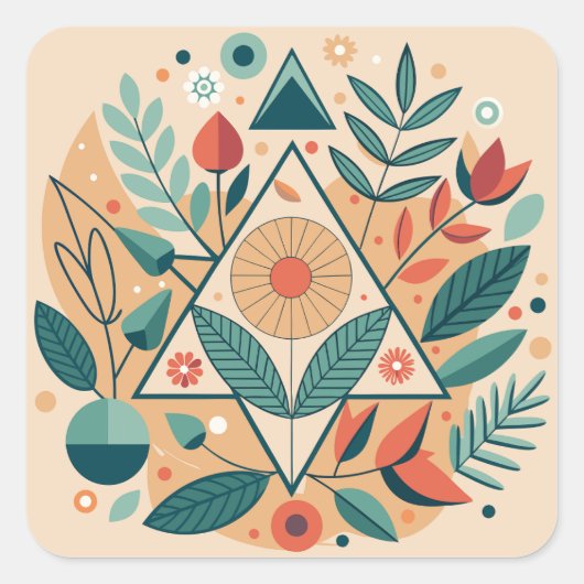 Geometrisches Jungle Foliage Quadratischer Aufkleber (Vorderseite)