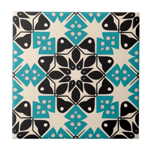 Geometrisches Kaleidoskopisch Aquamarines Blaues M Fliese (Vorderseite)