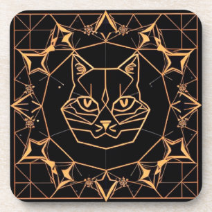 Geometrisches Katzen-Design mit goldenen Linien Getränkeuntersetzer