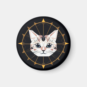 Geometrisches Katzen-Design umgeben von goldenen S Magnet