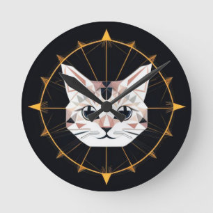 Geometrisches Katzen-Design umgeben von goldenen S Runde Wanduhr