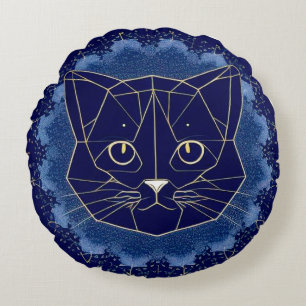 Geometrisches Katzen-Design umgeben von goldenen S Rundes Kissen