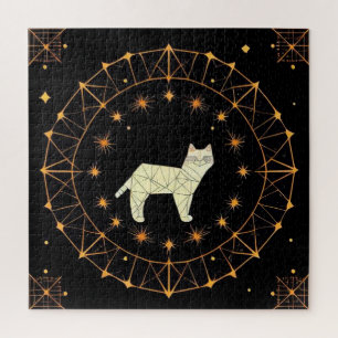 Geometrisches Katzendesign umgeben von Goldstars Puzzle