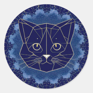Geometrisches Katzendesign umgeben von Goldstars Runder Aufkleber