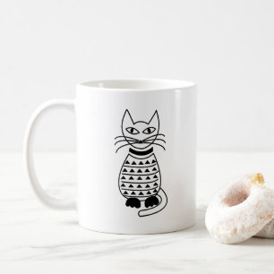 Geometrisches Katzenschwarz und Weiß Kaffeetasse