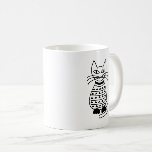 Geometrisches Katzenschwarz und Weiß Kaffeetasse (VorderseiteRechts)