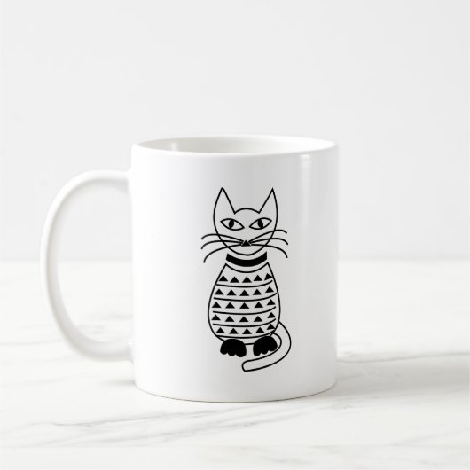 Geometrisches Katzenschwarz und Weiß Kaffeetasse (Links)