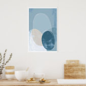 Geometrisches Kreisposter Blau Beige Überlappend Poster (Küche)