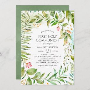 Geometrisches Kristallgrün Erste Heilige Kommunion Einladung