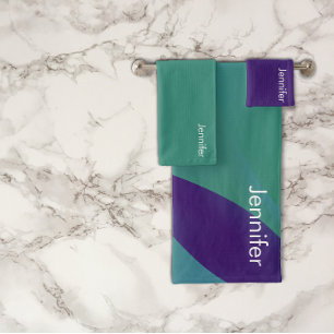 Geometrisches Lavendel (türkis) violett mit Namen Badhandtuch Set