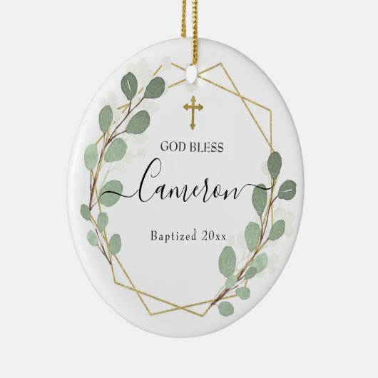 Geometrisches Leaf Greenery Baptized Keramik Keramik Ornament (Rechts)