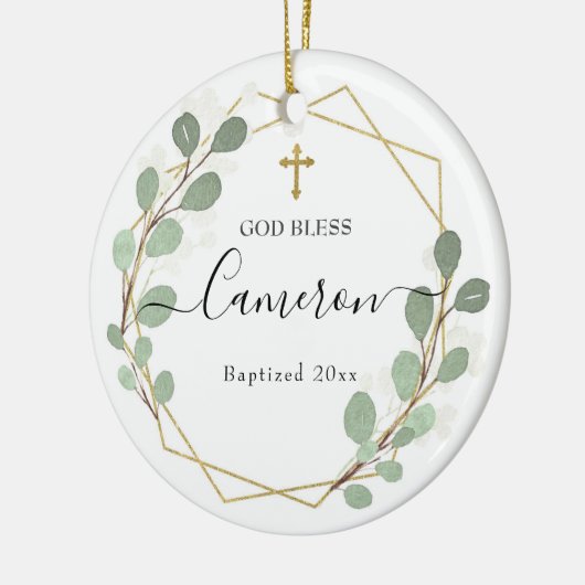 Geometrisches Leaf Greenery Baptized Keramik Keramik Ornament (Links)