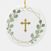 Geometrisches Leaf Greenery Baptized Keramik Ornament (Hinten)