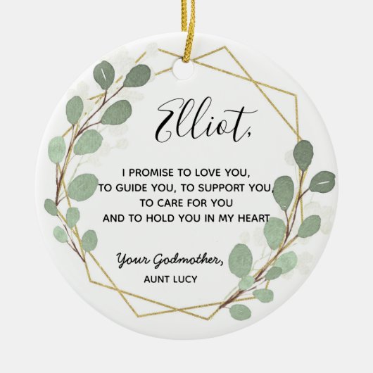 Geometrisches Leaf Greenery GodVater Boy Versprech Keramik Ornament (Vorne)