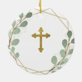 Geometrisches Leaf Greenery GodVater Boy Versprech Keramik Ornament (Hinten)