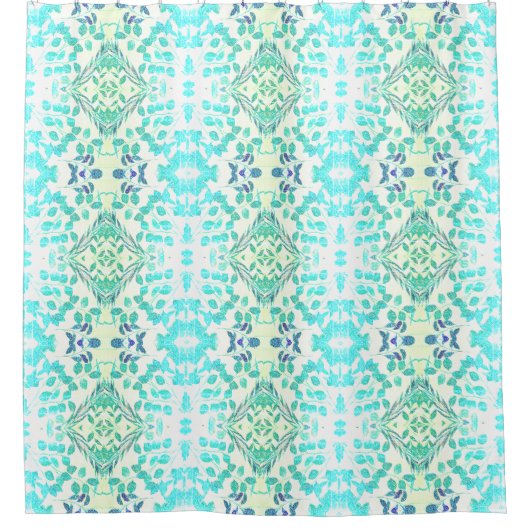 GEOMETRISCHES LICHT BLAU & GRÜNE BLÄTTER PATTERT DUSCHVORHANG (Vorderseite)