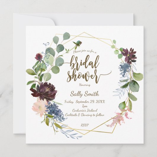 geometrisches lila-blaues Brautparty Einladung (Vorderseite)