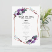 Geometrisches Lila Blumenmenü Menükarte (Stehend Vorderseite)
