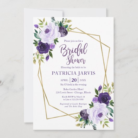 Geometrisches Lila Brautparty Einladung (Vorderseite)