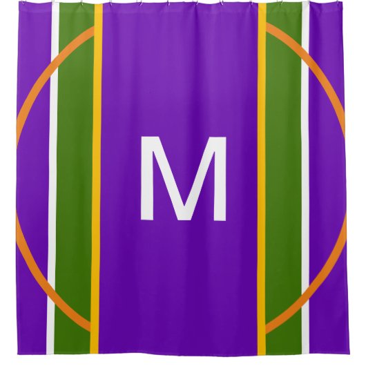 Geometrisches, Lila Gelb für Monogramm Duschvorhang (Vorderseite)