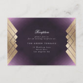 Geometrisches Lila Gold Gatsby Hochzeitsempfang Begleitkarte (Vorderseite)