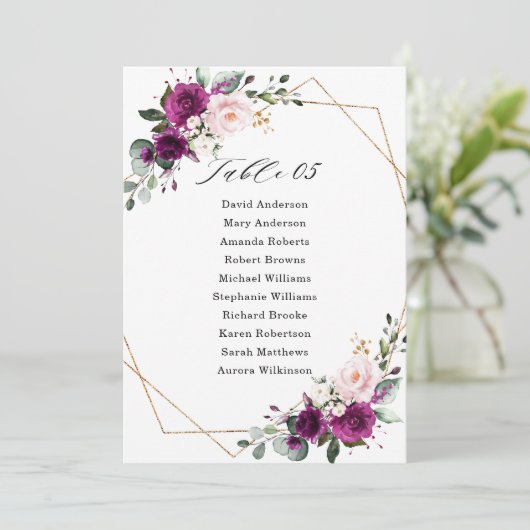 Geometrisches lila Pflaumenmuster in Rosa Einladung (Stehend Vorderseite)