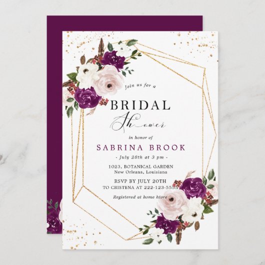 Geometrisches Lila Rosa Brautparty Einladung (Vorne/Hinten)
