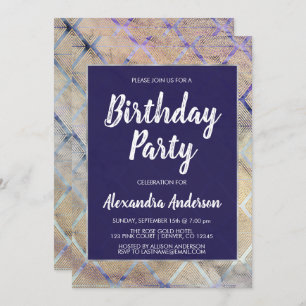 Geometrisches Lila und Goldmarmorgeburtstags-Party Einladung