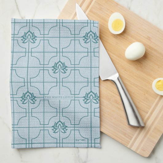 Geometrisches Lotus Grid-Muster - Der weiße Lotus Geschirrtuch (Viertel Falte)