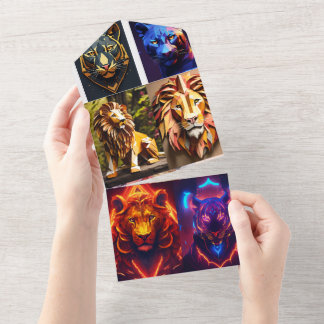 Geometrisches Löwenkopfrissdesign - Mesmerisieren All In One Einladung