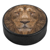Geometrisches Löwenportrait Eishockey Puck (3/4)