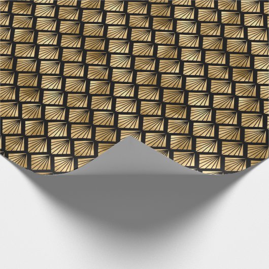 Geometrisches Lüftermuster im Déco-Stil aus Gold u Geschenkpapier (Ecke)