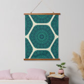 Geometrisches Mandala Hexagon-Muster - Deep Green  Wandteppich Mit Holzrahmen (Schlafzimmer)