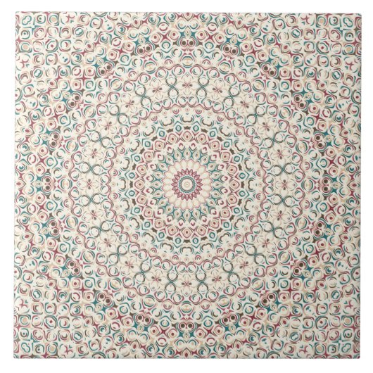 Geometrisches Mandala in Aquamarin, Rose & Sand Fliese (Vorderseite)