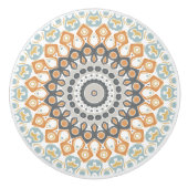 Geometrisches Mandala in Orange, Grau und Blau Keramikknauf (Vorderseite)