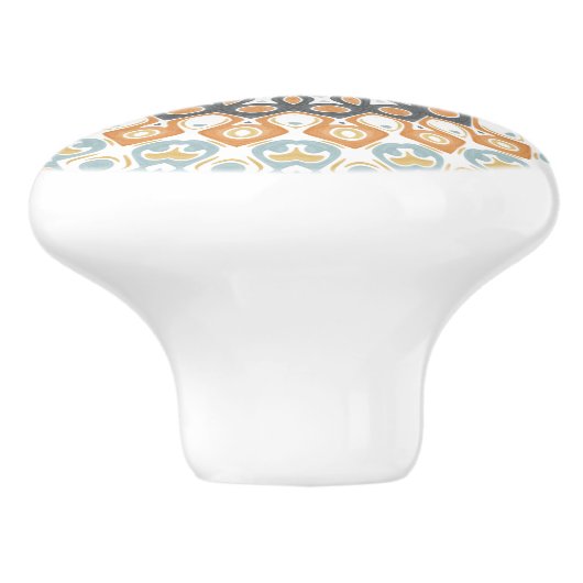 Geometrisches Mandala in Orange, Grau und Blau Keramikknauf (Seitenansicht)