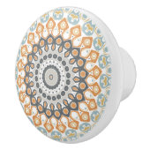Geometrisches Mandala in Orange, Grau und Blau Keramikknauf (Rechts)
