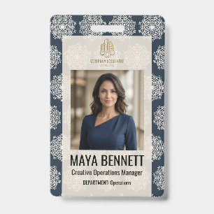 Geometrisches Mandala Tiefes Navy Elfenbein Ausweis