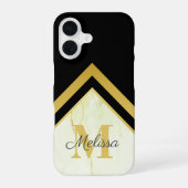 Geometrisches Marbild für Schwarzes Gold Monogram iPhone 16 Hülle (Rückseite)