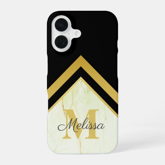 Geometrisches Marbild für Schwarzes Gold Monogram iPhone 16 Hülle (Rückseite)