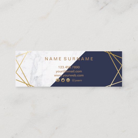 Geometrisches Marble Gold Blue Mini Business Card Mini Visitenkarte (Rückseite)