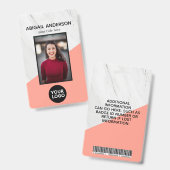 Geometrisches Marmor Modernes Coral Foto ID Work Ausweis (Vorder- & Rückseite)