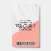 Geometrisches Marmor Modernes Coral Foto ID Work Ausweis (Rückseite)