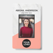 Geometrisches Marmor Modernes Coral Foto ID Work Ausweis (Vorderseite)