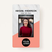 Geometrisches Marmor Modernes Coral Foto ID Work Ausweis (Vorderseite)