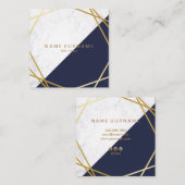 Geometrisches Marmorgoldblaue quadratische Quadratische Visitenkarte (Vorne/Hinten)
