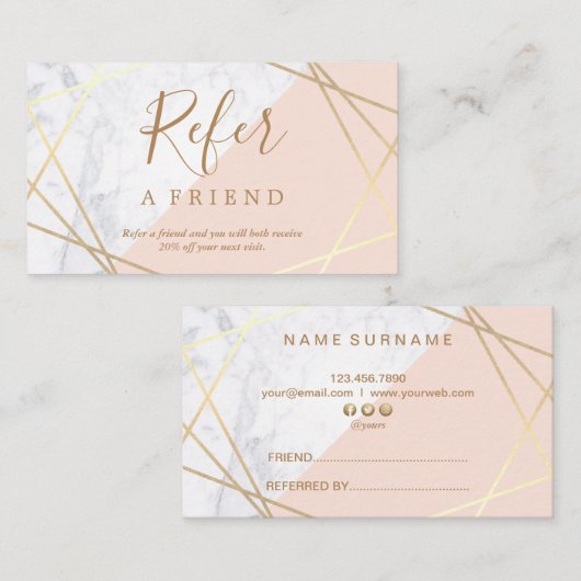 Geometrisches Marmorgoldhellrosa Empfehlung Visitenkarte (Vorne/Hinten)