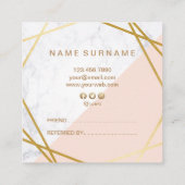 Geometrisches Marmorgoldhellrosa quadratische Visitenkarte (Rückseite)