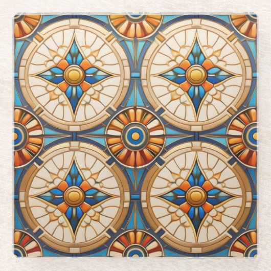 Geometrisches marokkanisches Fliesenmuster#2 Aquam Glasuntersetzer (Vorderseite)