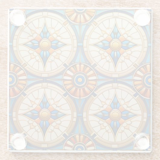 Geometrisches marokkanisches Fliesenmuster#2 Aquam Glasuntersetzer (Rückseite)